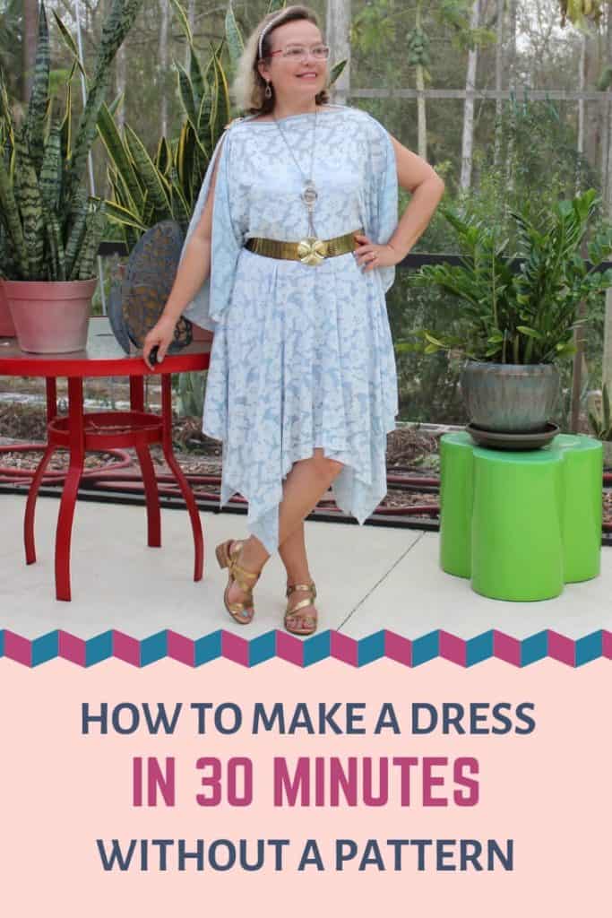 make a dress in 30 minute, easy sewing project pin for Pinterest